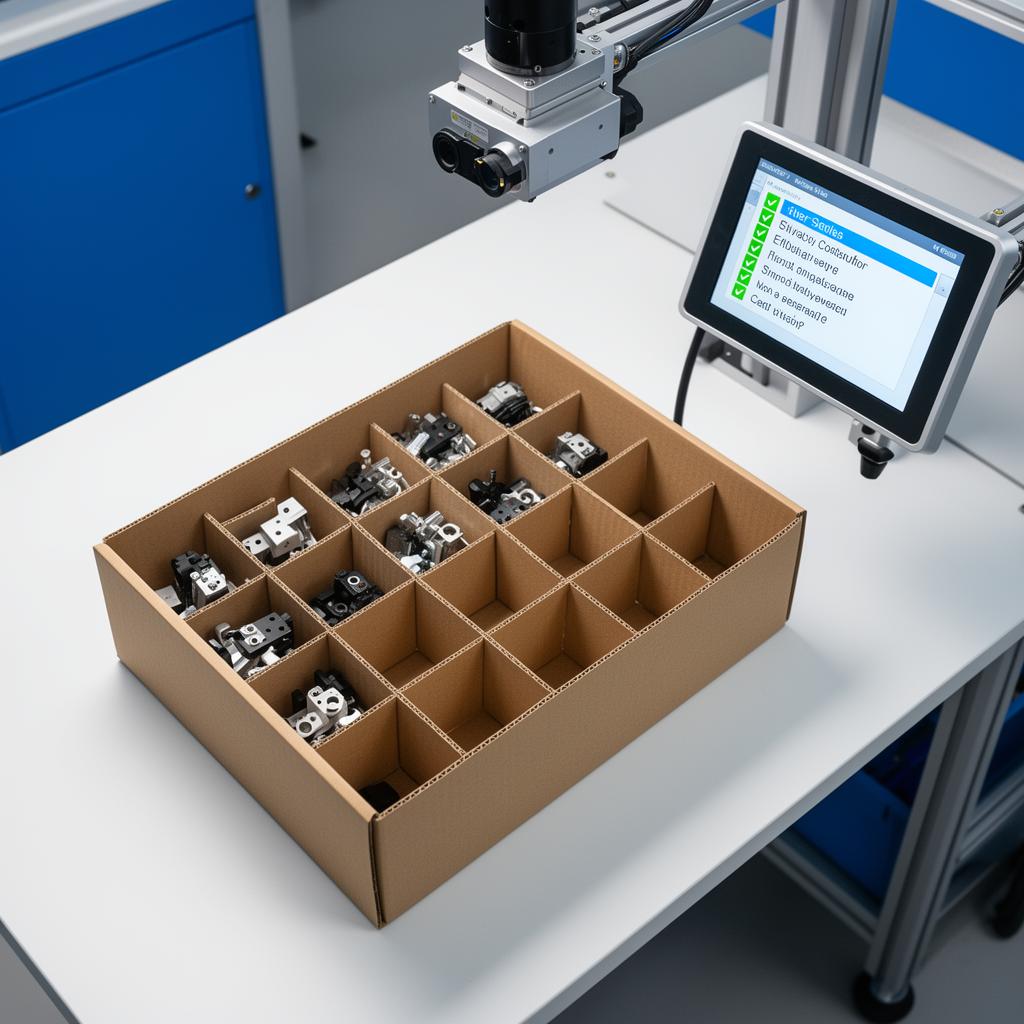 Pack Vision overhead gantry packing a compartmentalized carton